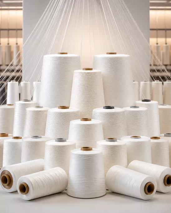Colored yarn spools representing Shreeji Yarn's premium textile solutions
